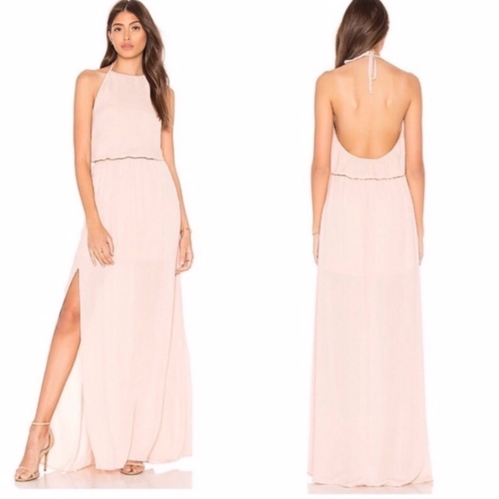 Show Me Your Mumu *NEW Dusty Blush Crisp Heather Halter Coquette Maxi Dress Sz M